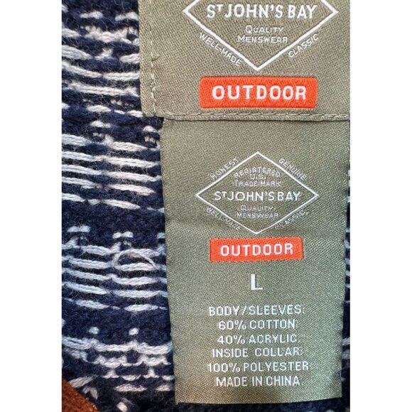 St. Johns Bay Mens Outdoor Fair Isle Full Zip Cardigan Sweater L Navy & White - Picture 4 of 12